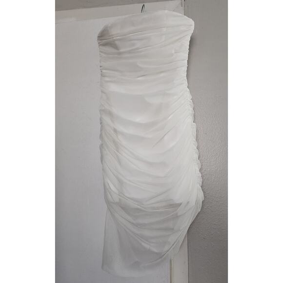 Majorelle Ursula Dress in White Mesh Asymmetrical Strapless Ruched Revolve - Picture 2 of 9